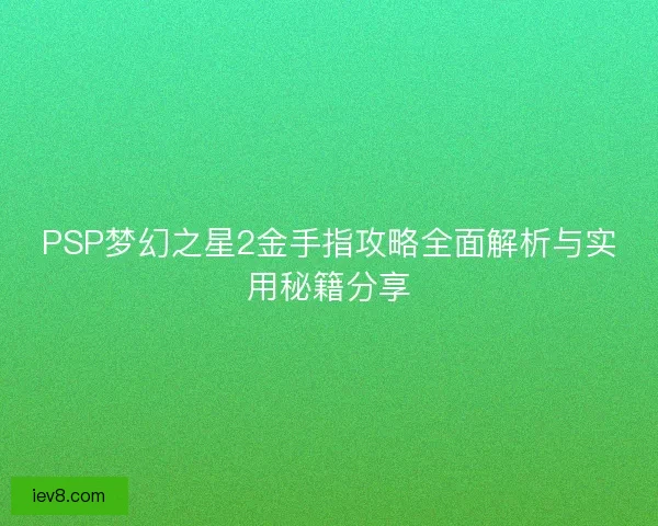 PSP梦幻之星2金手指攻略全面解析与实用秘籍分享